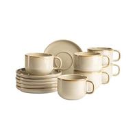 MÄSER Série Cordelia Service à café pour 6 personnes en grès de qualité supérieure 12 pièces composé de 6 tasses et 6 soucoupes en grès sable