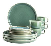MÄSER Série Elina Uno - Ensemble de vaisselle moderne avec vernis effet irrégulier pour 4 personnes, assiettes plates et assiettes creuses, service à café 12 pièces, grès, plage