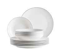 MÄSER Série Felise - Service de table élégant pour 6 personnes - Élégant et intemporel - Avec bord noir - Porcelaine - Blanc