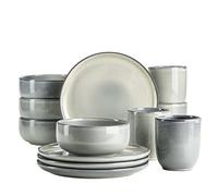 MÄSER Série Livio Lot de 12 plats pour 4 personnes avec tasses à café sans manches et formes nordiques modernes en grès, vert