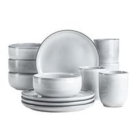MÄSER Série Livio Lot de 12 plats pour 4 personnes avec tasses à café sans poignée, formes nordiques modernes, service 12 pièces, grès, bleu glacé