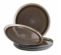 MÄSER Série Niara Lot de 4 assiettes plates modernes pour 4 personnes au look vintage passionnant en céramique, grès, gris/noir