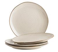 MÄSER Série Nottingham - Lot de 4 assiettes avec jeu de lignes en filigrane et glaçage élégant - Assiettes plates en céramique au look vintage moderne - Grès - Beige