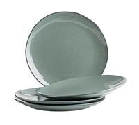 MÄSER Série Nottingham, Lot de 4 assiettes avec jeu de lignes en filigrane et glaçure élégante, assiettes plates en céramique au look vintage moderne, grès, turquoise/vert