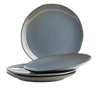 MÄSER Série Nottingham, Lot de 4 assiettes avec jeu de lignes en filigrane et glaçure élégante, assiettes plates en céramique au look vintage moderne, grès, gris-bleu