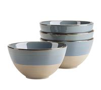 MÄSER Série Nottingham Lot de 4 bols à céréales avec jeu de lignes en filigrane et glaçure élégante, 4 bols en céramique au look vintage moderne, grès, gris/bleu