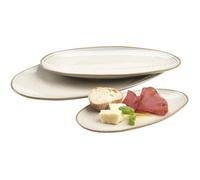 MÄSER Série Nottingham Set de 3 plateaux de service 3 tailles Style vintage En grès Beige Lot de 3 plateaux de