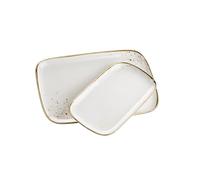 MÄSER Série Pintar - Lot de 2 assiettes de qualité supérieure avec plaques en deux tailles - Forme carrée moderne - Glaçage clair - Paillettes marron visuelles et bord fin au look vintage fait à la