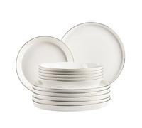 MÄSER, Série Sita Service d'assiettes pour 6 personnes, vaisselle en porcelaine blanche avec bord doré, sobre, élégant, porcelaine, blanc