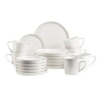 MÄSER, Série Sita Service d'assiettes pour 6 personnes, vaisselle en porcelaine blanche avec bord doré, simple, elgeant, porcelaine, blanc