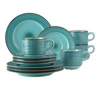 Service à café Prospero Premium pour 4 personnes de qualité gastronomique, service à café moderne de 12 pièces dans un style vintage unique, porcelaine durable, bleu