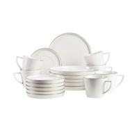 MÄSER, Série Sita Service d'assiettes pour 6 personnes, vaisselle en porcelaine blanche avec bord doré, simple, elgeant, porcelaine, blanc