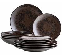 MÄSER Service de Table Metallic Bronze 12 Pièces pour 4 Personnes - Assiettes Plates, Creuses et à Dessert en Grès - Vernis Brillant Élégant