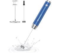 Maestri House Mousseur à lait rechargeable avec support, machine à mousse électrique portable étanche et amovible en acier inoxydable, 2 fouets pour latte, cappuccino (Bleu Foncé)