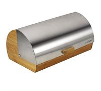 Maestro MR-1673S, Boîte à Pain, Couvercle Coulissant, Récipient de Rangement pour Garder Le Pain et Les Petits Pains Frais Plus Longtemps, Design Élégant, Acier Inoxydable, Bois, Bread Box