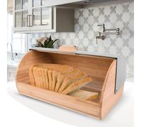 Maestro MR-1673S Corbeille à pain de Table de conservation du pain, couvercle coulissant, boîte de conservation pour le pain et les viennoiseries, boîte à pain, design élégant, bois, inox