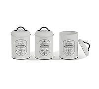 Lot de 3 boîtes de conservation en métal Maestro Paris Boîte à sucre Café Thé Récipient de cuisine 3x Ø11,3 x 18,5cm Blanc/noir Blanc G