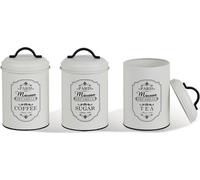 Lot de 3 boîtes de conservation en métal Maestro Paris Boîte à sucre Café Thé Récipient de cuisine 3x Ø11,3 x 18,5cm Blanc/noir Blanc