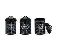 Maestro MR-1774-3CS Lot de 3 boîtes de conservation en métal pour sucre, café, thé, 3 x Ø 11,8 x 18,8 cm Noir