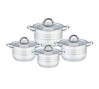 Maestro MR-3513-8 Batterie de cuisine en acier inoxydable, 8 pièces, induction, 4 casseroles, 4 couvercles en verre, convient pour tous types de cuisines, passe au lave-vaisselle