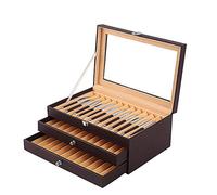 Maestrorelojero - Présentoir pour 36 stylos plume, Verre, Bois, Cuir écologique et Microfibre | Porte-stylo noir