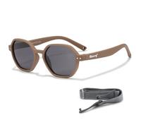 Maesy Lunettes de Soleil Enfant 1-3 Ans - Verres Polarisés UV400 Catégorie 3 - Monture Flexible avec Bandeau Ajustable - Design Hexagonal, Confortables et Sécurisées - Yana, Brun taupe
