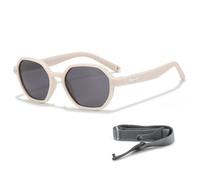 Maesy Lunettes de Soleil Enfant 1-3 Ans - Verres Polarisés UV400 Catégorie 3 - Monture Flexible avec Bandeau Ajustable - Design Hexagonal, Confortables et Sécurisées - Yana, Beige écru