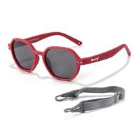 Maesy Lunettes de Soleil Enfant 1-3 Ans - Verres Polarisés UV400 Catégorie 3 - Monture Flexible avec Bandeau Ajustable - Design Hexagonal, Confortables et Sécurisées - Yana, Rouge