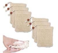 MAEXUS Lot de 6 sacs à savon naturel, en sisal, pour savon solide, sac à savon avec cordon de serrage en coton et lin, sac à savon en coton bio, pour faire mousser et sécher le savon