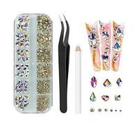 MAEXUS Strass Nail Art,Gems à Dos Plat Rond Cristal Strass avec Pincette Pick Up et Stylo Pointeur Strass pour Nail Art et la Décoration de Bijoux, Éblouissant