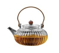 Mafagwre 500 Ml Théière En Forme De Citrouille, Taule De Citrouille Avec Manche En Bois, Rayée Théière En Verre Transparent Pour Thé/Café/Lait/Femme/Bureau (A)