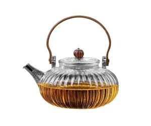 Mafagwre 500 Ml Théière En Forme De Citrouille, Taule De Citrouille Avec Manche En Bois, Rayée Théière En Verre Transparent Pour Thé/Café/Lait/Femme/Bureau (A)