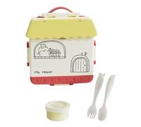 Mafagwre Brotdose Kinder Mit Fächern, Auslaufsichere Lunchbox Mit 4 Fächern, Lunchbox Kinder Mit Besteck, Lustige Brotdose In Hausform, Mädchen & Jungen, Bento Box Kinder, Mikrowellen (C)
