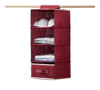 Mafagwre Étagère De Penderie à Suspendre avec Un Tiroir, 4 Niveaux Rangement Suspendu, Organisateur Suspendu Pliable, Gain De Place, Organiseur De Rangement pour Garde-Manger, Placard (Rouge)