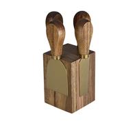 Mafagwre Le De 4 Couteaux à Fromage Avec Bloc, Couteaux à Fromage En Acier Inoxydable, Bloc Magnétique En Bois D'acacia, Accessoires De Cuisine, Pour Anniversaires, Mariages Et Pique-niques (Or)