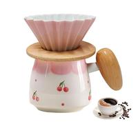 Mafagwre Porte Filtre Café en Céramique, Goutteur De Café en Porcelaine Réutilisable, Filtre À Café Manuelle avec Manche en Bois, Ctasse À Café Filtre Manuelle, Cafetière en Céramique (Cherry)