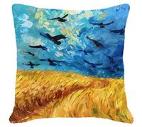 MAFANG 11CT Broderie Coussin Stitch Kit De Point De Croix Abstrait Champ De Blé Et Corbeaux, Kit De Broderie D'Oreiller Pour Débutants, Décoration De Salon Et De Chambre À Coucher A 45x45cm