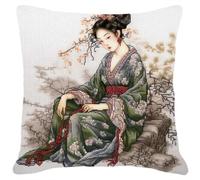 MAFANG 11CT Kit Point De Croix Imprimé Kits De Points De Croix Estampillés Pour Femmes Orientales Colorées, Housse De Coussin En Toile Pour Adultes, Kit De Broderie Diy Avec Tissu Imprimé A 45x45cm