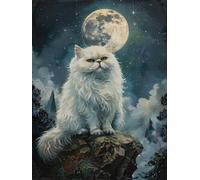 MAFANG 5D Peinture Diamant Adulte Ciel Étoilé Et Chat Persan，Kits D'Art En Diamant 5D À Faire Soi-Même，Perceuse Complète Ronde，Image D'Art En Diamant，Art En Cristal Pour La Décoration Murale 50x70cm