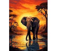 MAFANG Kit De Peinture Diamant 5D Éléphant De Savane Africaine, Kit d'art Rond Complet, Artisanat d'art Diamant 5D pour Décoration Murale De Maison, Cadeau DIY 50x70cm