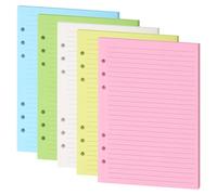 Mafeigu Recharge de papier ligné coloré pour classeur A5 à 6 anneaux, inserts de planificateur A5, 5 couleurs de 120 g/m², 100 feuilles/200 pages