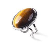 MAFLEN Bague Aventurine Argent Gros Cabochon Anneau Ouvert Bijoux Sexe Homme Et Femme Réglable,1 Oeil De Tigre