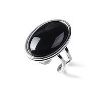 MAFLEN Bague Aventurine Argent Gros Cabochon Anneau Ouvert Bijoux Sexe Homme Et Femme Réglable,9 Agate Noire