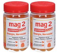 MAG 2 - Gommes BOOST Anti-nervosité et anti-fatigue Sans sucres ajoutés sans colorant artificiel Ingrédients vegan -Arôme naturel de mandarine Complément alimentaire à base magnésium, taurine, vitamin