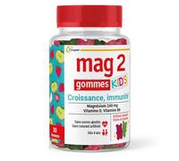 Mag 2 - Kids - Magnésium, vitamines B6 et D - 30 gommes | Croissance et immunité - Sans sucres ajoutés - Complément alimentaire pour enfants