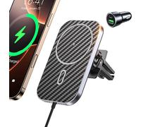Mag-Safe 15w Mag-Safe Car Charger With Wireless Charger, Mag-Safe Car Charger Ventilation Wireless Magnetic Mobile Phone Holder For I-Phone 16 15 14 13 12 Pro Max Mini Plus, With Adapter