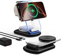 Mag-Safe 3 In 1 Charger, Foldable & Adjustable Magnetic Wireless Charger, Travel Stand With Light For Iphone 16/15/14/13/12, Airpods 3/2/Pro, Apple Watch