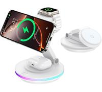 Mag Safe 3 In 1 Charger For Apple Watch And Iphone, Foldable Rotating Charging Stand With Light Adjustment, Wireless Charging Stand For Iphone 16/15/14, Airpods Without Adapter, White