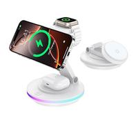 Mag Safe Chargeur 3 en 1 pour Apple Watch et iPhone - Pliable - Rotatif - avec réglage de la lumière - Support de Charge sans Fil - pour iPhone 16/15/14, AirPods - sans Adaptateur - Blanc