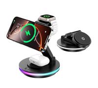 Mag Safe Chargeur 3 en 1 pour Apple Watch et iPhone, Pliable, Rotatif, avec réglage de la lumière, Support de Charge sans Fil, Support de Charge Mag Safe pour iPhone 16/15/14, AirPods (sans